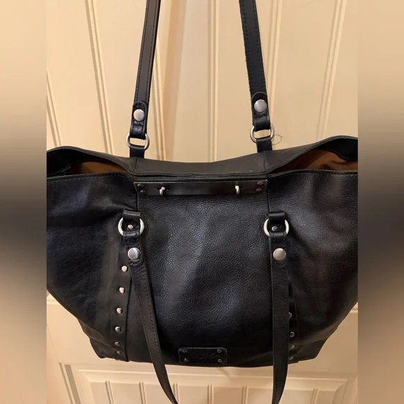 Patricia Nash Benvenuto Vintage Black Studded Grain Leather XL Tote Bag - Picture 3 of 8